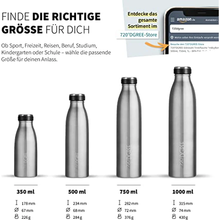 Trinkflasche Isolierflasche Edelstahl 350ml Doppelwandig 720°DGREE milkyBottle solid stainless – Bild 3