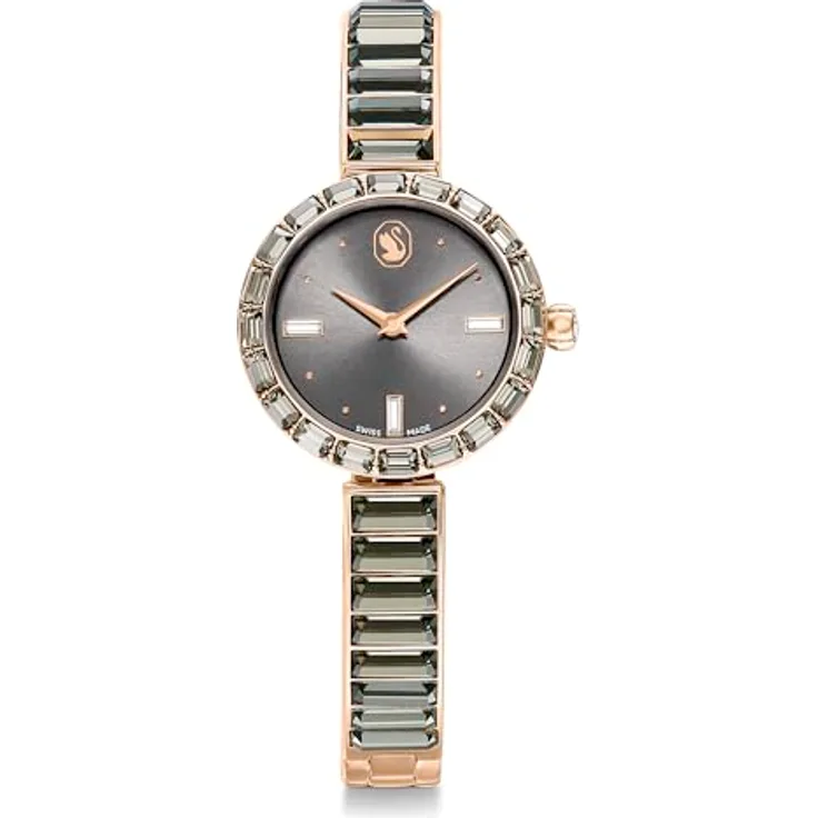 Swarovski Matrix Bangle Uhr, Schweizer Produktion, Kristallarmband, Grau, Roségoldfarbenes Finish