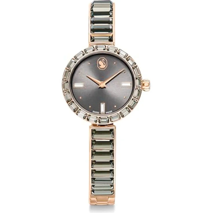 Swarovski Matrix Bangle Uhr, Schweizer Produktion, Kristallarmband, Grau, Roségoldfarbenes Finish – Bild 1