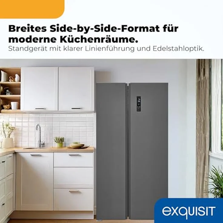 Exquisit SBS546-040D, Side-by-Side Kühlschrank mit Gefrierteil, 442 Liter, 10 Ablagen, No-Frost, LED-Anzeige, 91 cm Breite, anthrazit – Bild 4