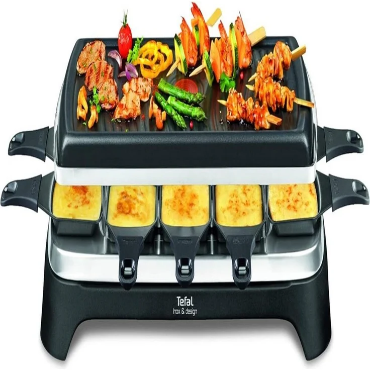 Tefal Raclette Ambiance RE4588 für 10 Personen 10 Pfannen & Spatel, 1350W, antihaftbeschichtet + spülmaschinengeeignet, 2 Meter langes Kabel, Schwarz/Edelstahl