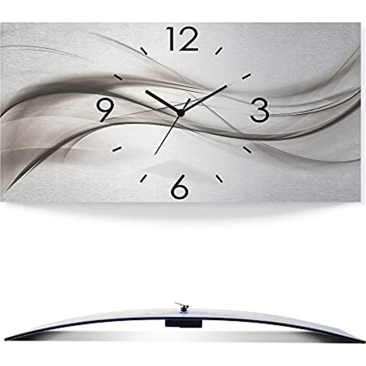 ARTLAND Wanduhr ohne Tickgeräusche Alu Funkuhr 50x25 cm Eckig Lautlos 3D Design Kunst Welle Abstrakt Modern Silber K5ZO – Bild 1