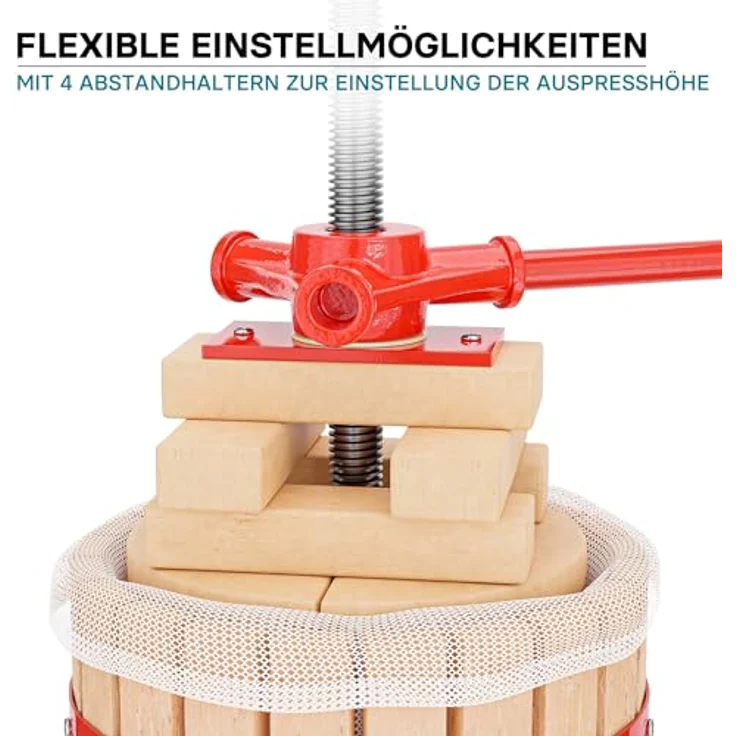 Wiltec 30L Obstpresse aus Buchenholz inkl. Presstuch, manuelle Weinpresse mit 285x581mm Korb, Apfelpresse Fruchtpresse für Obst Wein Maische, robuste (Rot-)Buchenholzkonstruktion – Bild 4