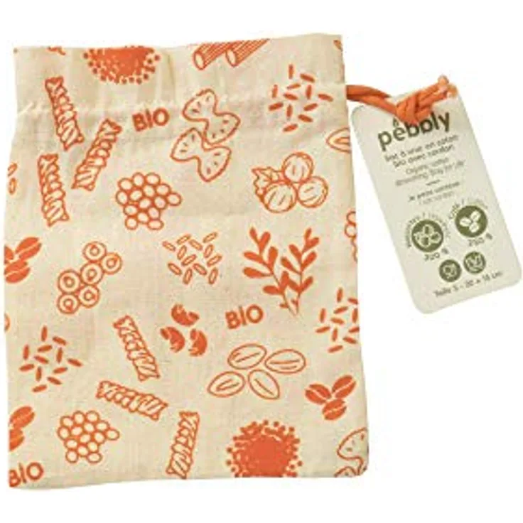 Pebbly NBA154 Lebensmittelbeutel, wiederverwendbar, Bio-Baumwolle, Orange, 15 x 20 cm