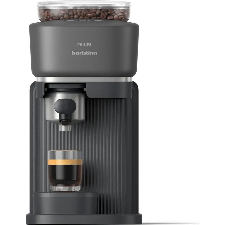 Philips Baristina Bar300/60, halbautomatische Siebträgermaschine mit integriertem Mahlwerk und 16 Bar Pumpendruck, Schwarz
