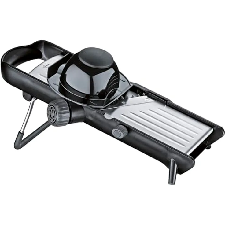 KÜCHENPROFI Gemüsehobel COMFORT, vielseitiger Gemüseschneider aus Edelstahl mit verstellbarer Schnittstärke 1-9 mm, Schnittbreite 4,5 & 9 mm, rutschfeste Füße für sicheres Arbeiten