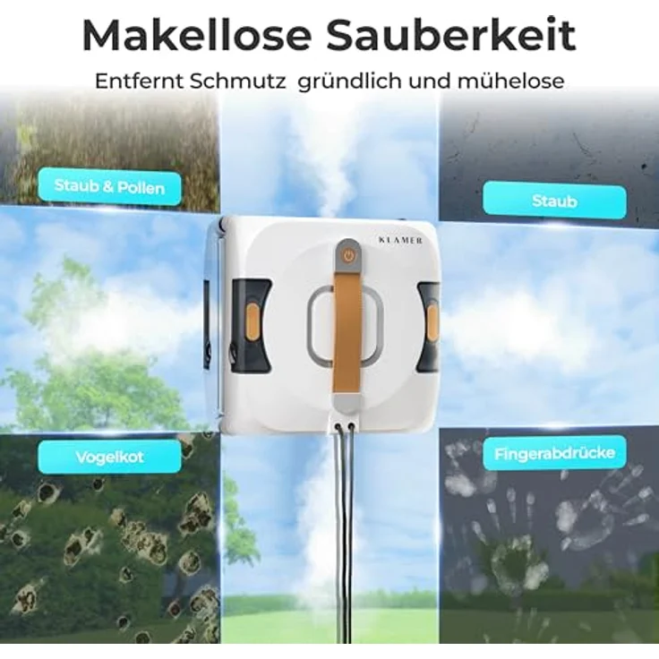 KLAMER Fensterputzroboter, kompaktes Modell mit automatischer Kanten-Erkennung, zwei Reinigungsmodi und Fernbedienung/App Steuerung, absturzsicher – Bild 4