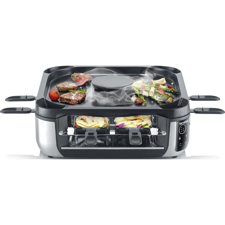 Severin Raclette RG 2379, 1900 W, Schwarz / Silber, mit austauschbarem Aktivkohlefilter und Digital-Display