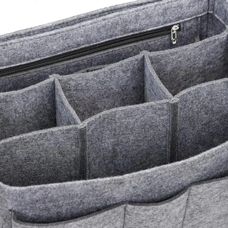 relaxdays Handtasche Taschenorganizer Filz, L, dunkelgrau mit 4 Außentaschen, 3 Innentaschen und entnehmbarem Mitteltrenner für optimale Ordnung – Bild 7
