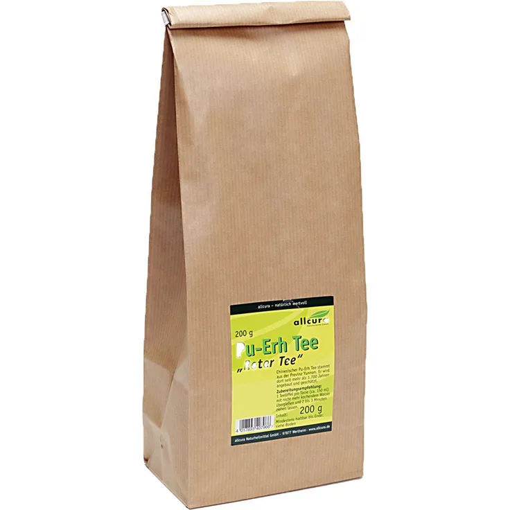 allcura PU ERH TEE 200 g, Roter Tee mit getrockneten grünen Teeblättern