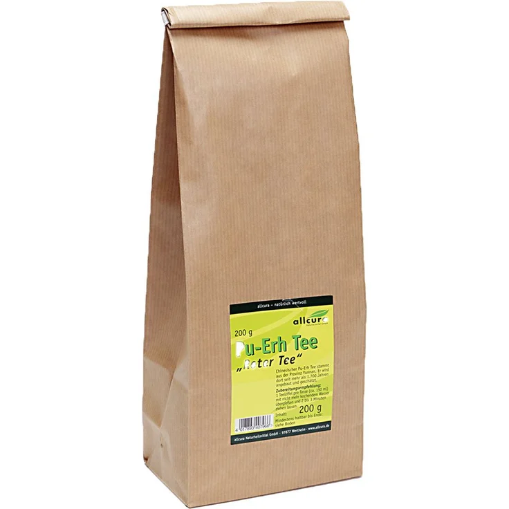 allcura PU ERH TEE 200 g, Roter Tee mit getrockneten grünen Teeblättern