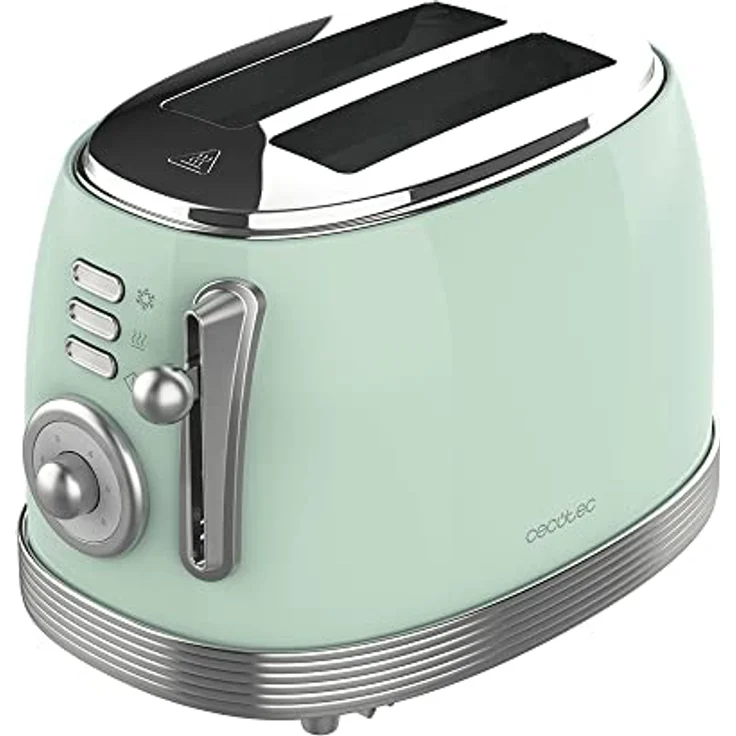 Cecotec Toast&Taste 800 Vintage Light Green, 850 W, Doppelschlitz, extra breit, 3, 8 cm, 2 Toasten, Edelstahl, Vintage-Stil, Funktionen, Grün, 03209 – Bild 1