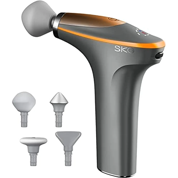 SKG F7-EN-GRAY Massage Pistole - Elektrisches Handmassagegerät mit Wärmefunktion, 4 Massageköpfen, 5 Intensitätsstufen – Bild 1