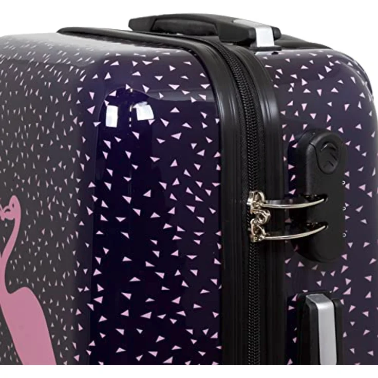 Trendyshop365 bunter Hartschalen Handgepäck Koffer - Flamingo Motiv - 57 Zentimeter 4 Rollen Tiermotiv, pink-blau – Bild 3