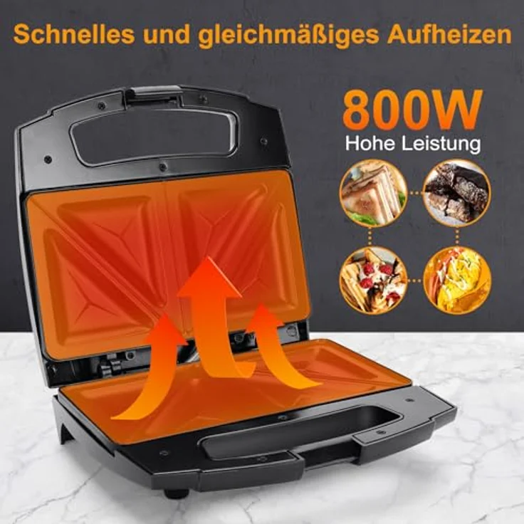 Aigostar Sandwichmaker für Dreieckige Sandwichtoasts, 800 W mit Antihaftbeschichtung, Doppelseitiges Backen bei Konstanter Temperatur, Vertikale Lagerung, Rutschfeste Füße, BPA-frei – Bild 2