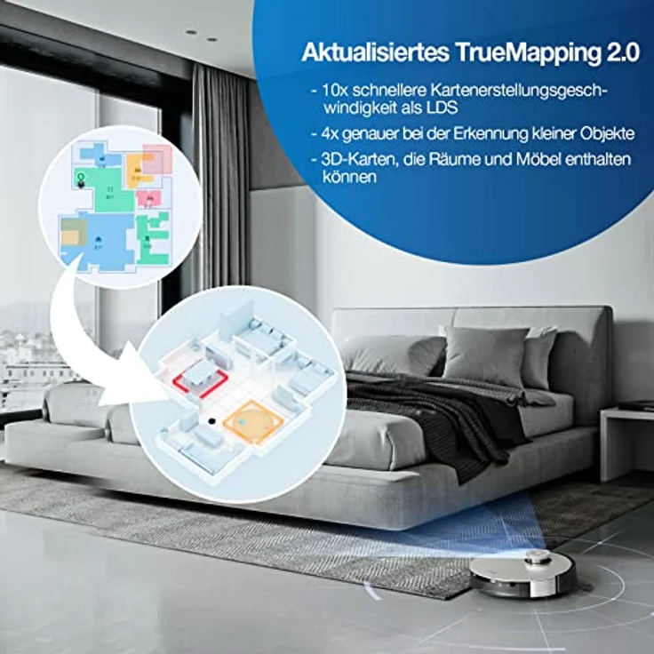 Ecovacs Deebot X1 Turbo Saugroboter mit Wischfunktion und Absaugstation, 180 min Akkubetrieb, rotierender Wischausatz, weiß – Bild 4
