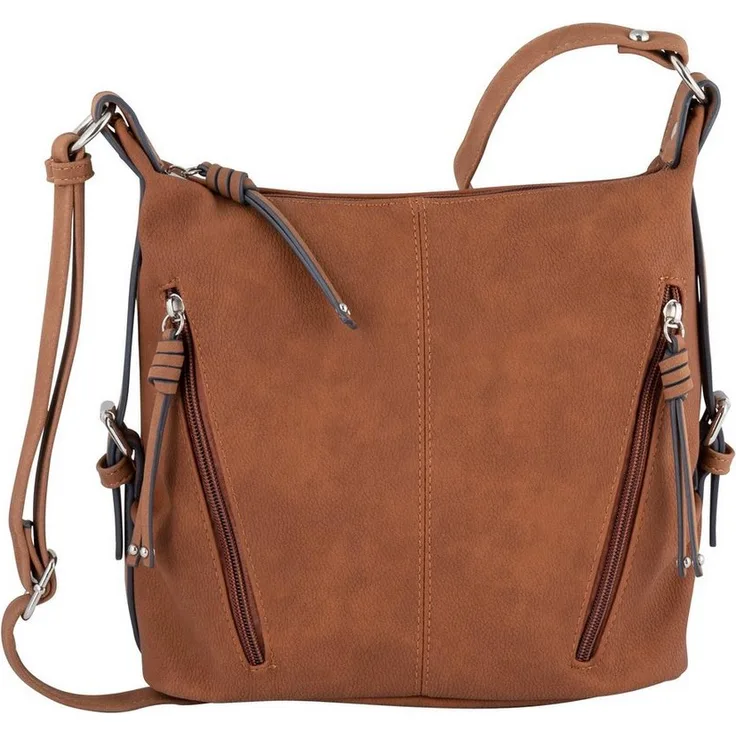 TOM TAILOR Umhängetasche CAIA Cross bag M, Nubuklederimitat, 7 Fächer, Smartphone-Fach, beige