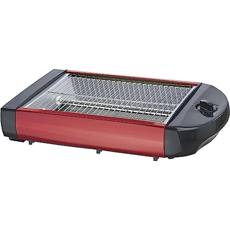 EPIQ 80001211 Flach-Toaster, Tisch-Röster, Edelstahl-Design, Sandwiches, Baguette, 600 Watt Leistung, Rücklauftimer, Krümelschublade, rot schwarz – Bild 1