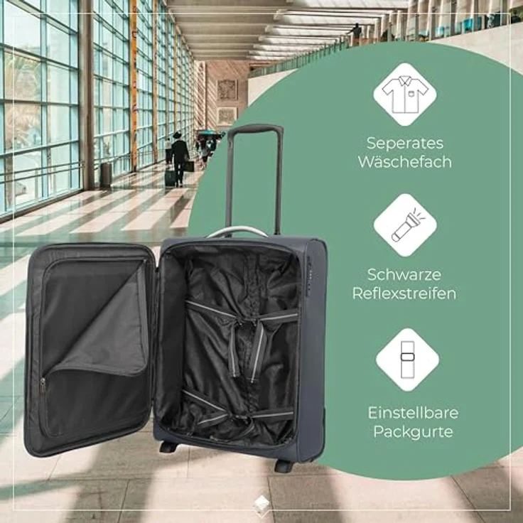 Travelite Jetpack Handgepäck Koffer, 55x40x20 cm, 41 l, 2,2 kg, anthrazit, integriertes Zahlenschloss, 2 Rollen, Aufsteckfunktion für Condor + Ryanair – Bild 4