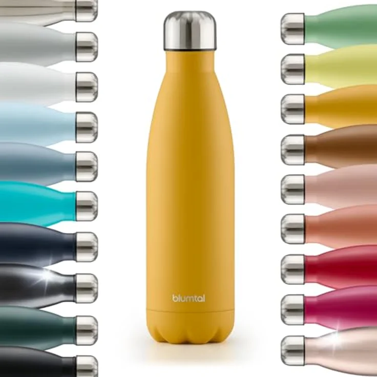 Blumtal® Edelstahl Trinkflasche Charles, 500 ml Thermosflasche, BPA-frei, auslaufsicher, doppelwandige Isolierung, Spicy Mustard - Gelb – Bild 1