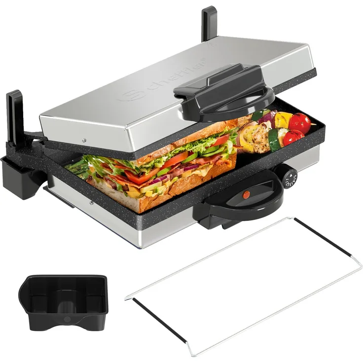 Scheffler Kontaktgrill Optigrill Elektrogrill 3 in 1 Multigrill 2000W Grill, Antihaftbeschichtet, Edelstahl Tischgrill - 2000,00 W