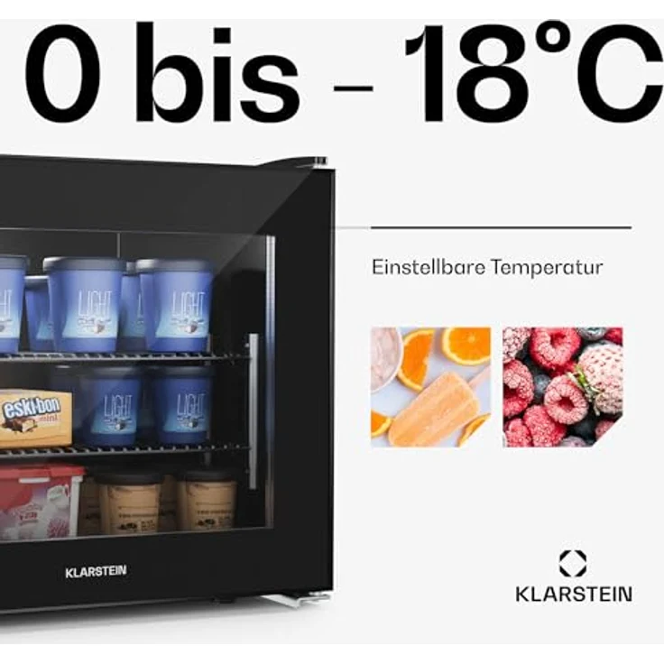 Klarstein Kleiner Mini-Gefrierschrank 42 L Mit Glasfront - Thermostat Mit 5 Stufen Von 0 bis -18 °C, Höhenverstellbare Füße Für Kompakte Aufbewahrung Von Tiefkühlkost, Weiß – Bild 5