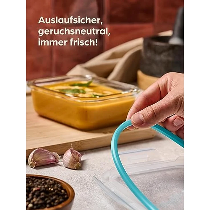 Niboline Praknu Glasbehälter mit Deckel 4er Set - 500 ml - Stapelbar & Luftdicht - BPA-frei - Spülmaschinenfest - Gefrierschrank und Mikrowellengeeignet - Glasklar – Bild 4
