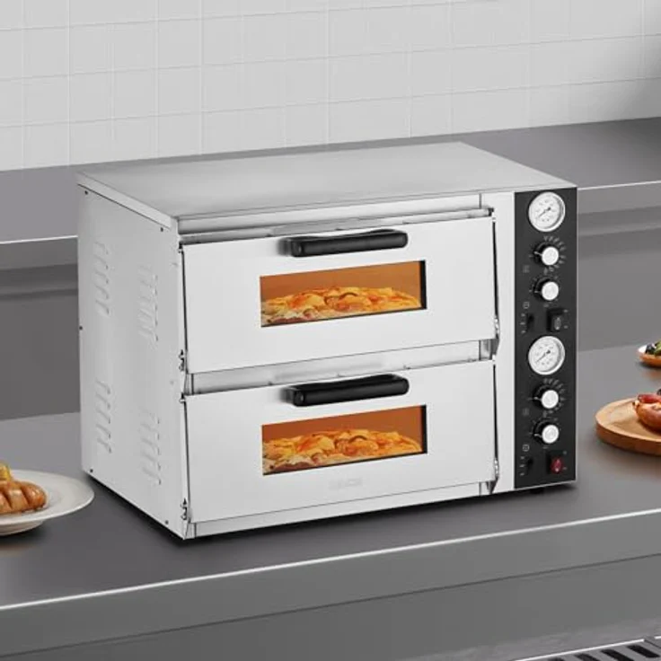 VEVOR elektrischer Pizzaofen PSL-36-EU, 2500 W mit Doppelkammer, Temperaturregelung bis 450 °C für 457 mm Pizza – Bild 8