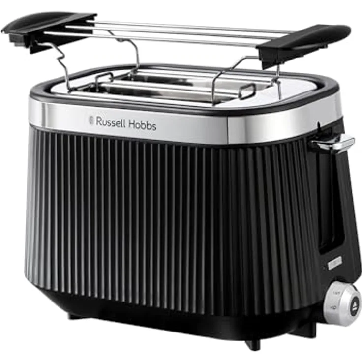 Russell Hobbs Brontë Toaster für 2 Scheiben, matt schwarz mit Silberakzenten, 6 Bräunungsstufen, Lift & Look, Auftaufunktion, Brötchenaufsatz, 26760-56