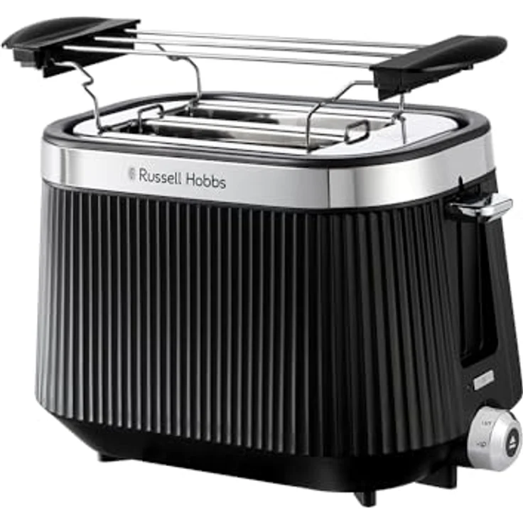 Russell Hobbs Brontë Toaster für 2 Scheiben, matt schwarz mit Silberakzenten, 6 Bräunungsstufen, Lift & Look, Auftaufunktion, Brötchenaufsatz, 26760-56 – Bild 1