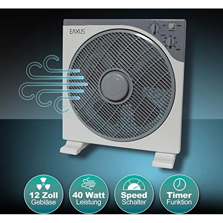 EAXUS Tischventilator Boxventilator - Kraftvoller 40W Fan für Tisch & Boden, Grau, mit Timer, Oszillationsfunktion, 3 Geschwindigkeitsstufen – Bild 2