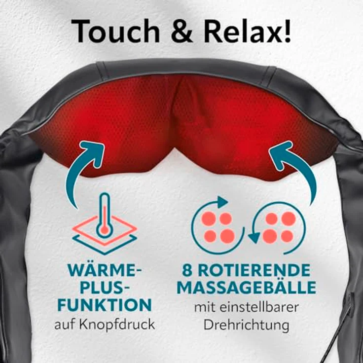 VITALmaxx Shiatsu Nackenmassagegerät | Massage mit Wärmefunktion, Knetmassage & Druckmassage | 8 rotierende Massagebälle, schwarz – Bild 2
