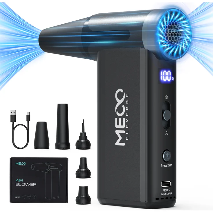 INSMA ME-D1 Elektrisches Staubgebläse, 8-Gang Druckluft Duster mit 4000mAh Akku, Reinigungsbürste und USB-C Schnellladung