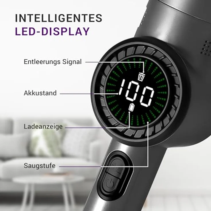 LEBENLANG Kabelloser Handstaubsauger 17000PA - Inkl. USB-C Ladekabel & Stecker I Starker Lithium Ionen Akku I Auto Staubsauger Handsauger beutellos Tierhaare I Hand Handheld Vacuum Cleaner – Bild 2
