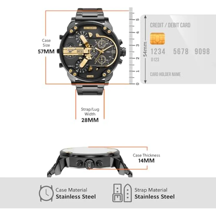 Diesel Herren Analog Quarz Uhr mit Edelstahl Armband DZ7484, 57 mm Gehäuse, Chronograph-Anzeige, gunmetal – Bild 5