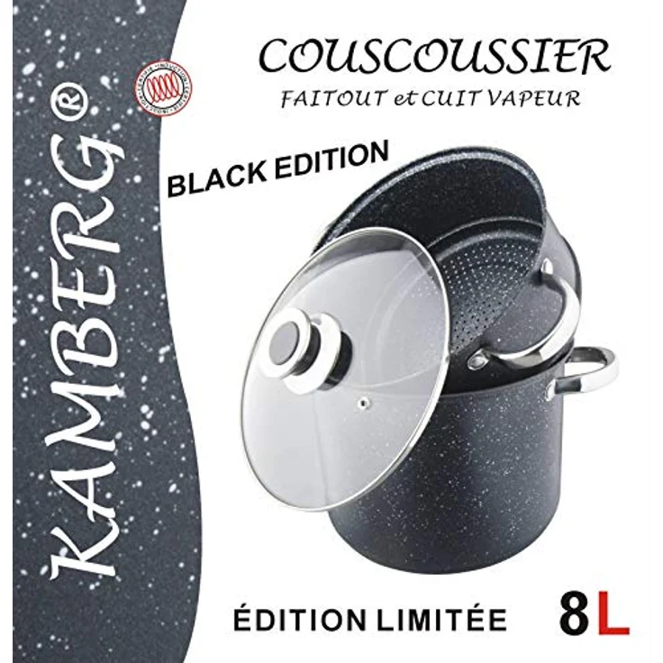 Kamberg – 0008122 – Couscoustopf/Dampfgarer/Kochtopf  (3‑in‑1) – Durchmesser 24 cm – 8 Liter – Hochwertiger Edelstahl – Für alle Herdarten, auch Induktion – Beschichtung in Steinoptik – PFOA‑frei – Bild 5
