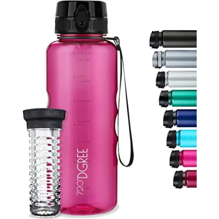 Trinkflasche Wasserflasche Fruchteinsatz 1,5L - BPA Frei uberBottle 720 DGREE fuchsia pink transp – Bild 1
