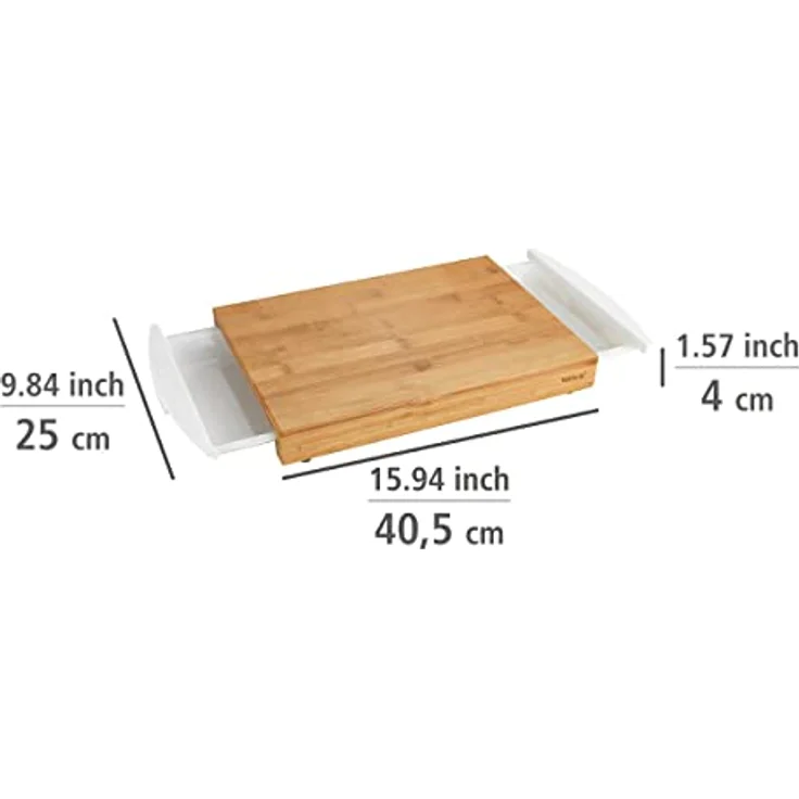 WENKO 53035100 Schneidebrett Bina, Küchenbrett, Schneidebrett mit 2 ausziehbaren Auffangschalen-Tabletts, Bambus, 40.5 x 4 x 25 cm, Braun – Bild 6
