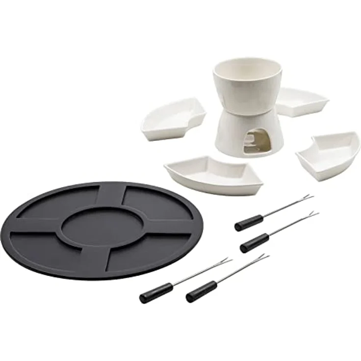 Haushalt International Fondue-Set 11-teilig, mit Topf, Stövchen, 4 Gabeln und 4 Servierschalen – Bild 2