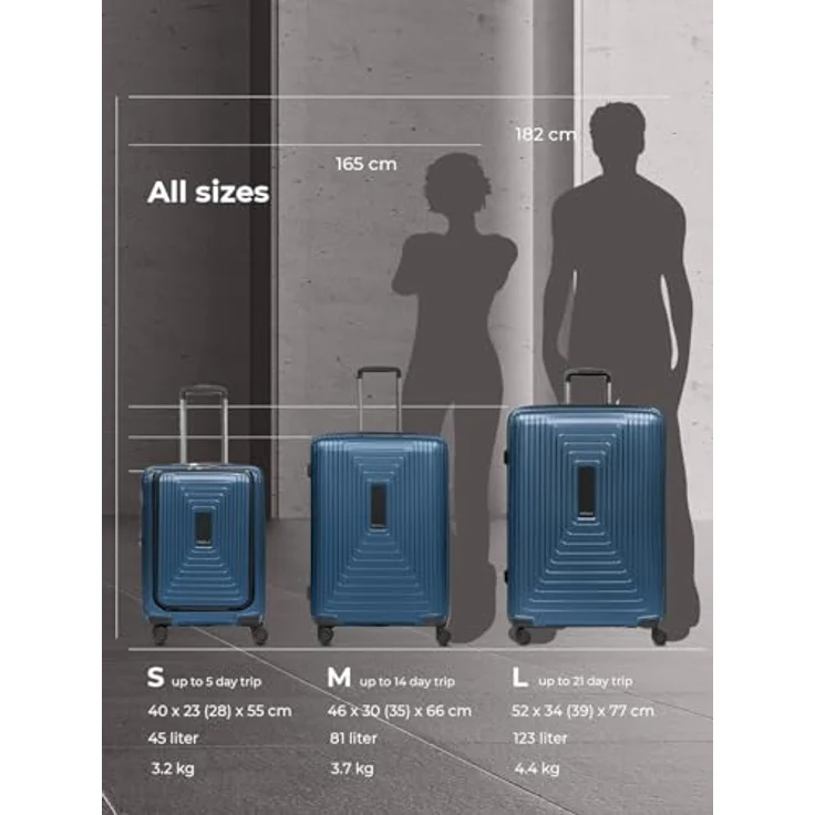 REDOLZ Mittelgroßer Hartschalen M+ Trolley | 46 x 30 x 66 cm | Koffer mit Dehnfalte von 82 auf 97 Liter | Ultra-leicht nur 3,7 kg (Essentials 14) – Bild 4
