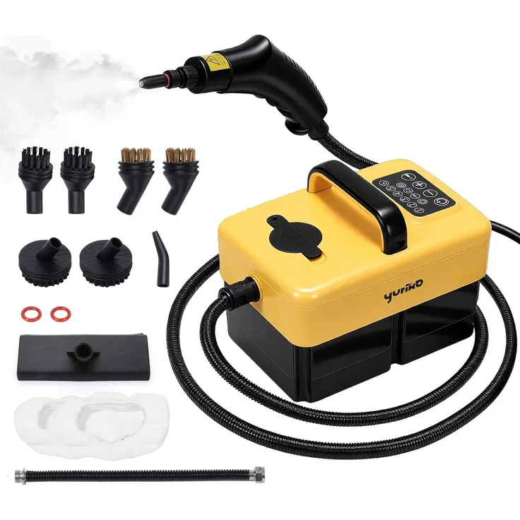 INSMA Yuriko Hand-Dampfreiniger 1,6L, Hochdruck, 6-stufig einstellbar, chemiefrei, 15s Aufheizen, mit EU-Adapter, Weiß/Grau