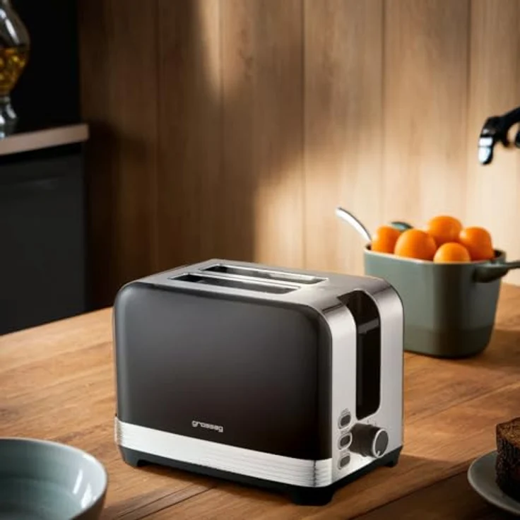 grossag Edelstahl-Toaster TA 28.07, Schwarz, 2-Scheiben, Metallic-Design – Bild 5