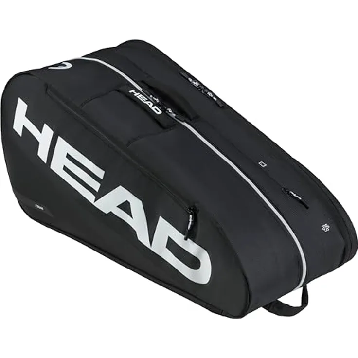 Head Sporttasche Tour Racquet Bag L BK, für 7-9 Tennisschläger, strapazierfähiges Polyester, gepolsterte Schultergurte
