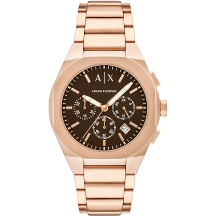 Armani Exchange AX4188, Herren Analog Quarz Uhr mit roségoldfarbenem Edelstahl Armband, braunem Zifferblatt, 42 mm Gehäuse, wasserdicht bis 50 m – Bild 1