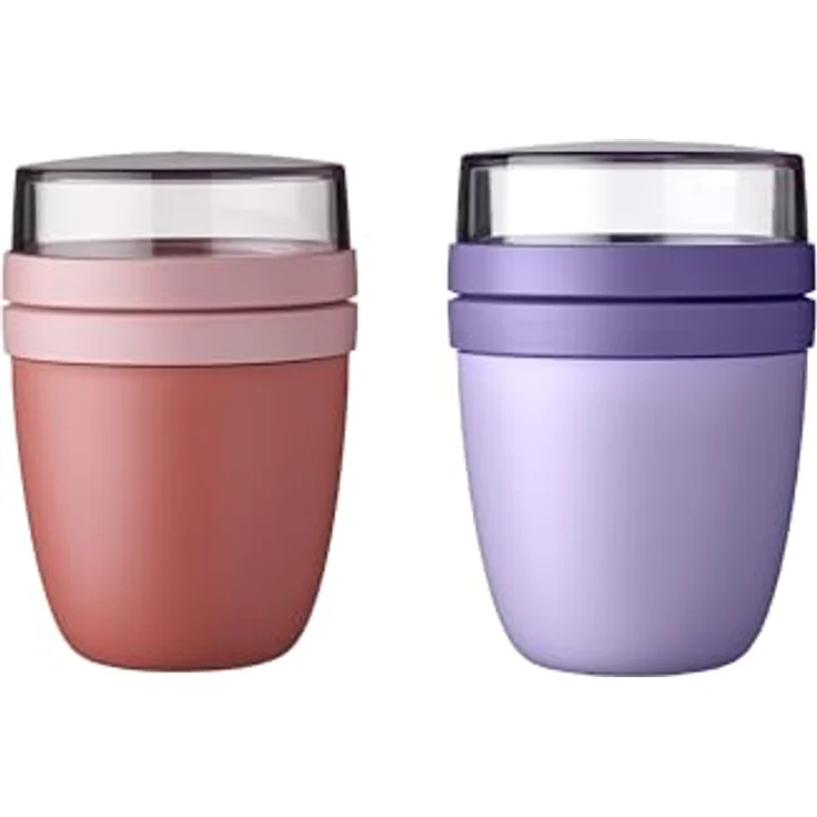 Mepal Lunchpot Ellipse Mixed, 500ml Joghurtbecher in Vivid Mauve + Vivid Lilac, auslaufsicher, mikrowellen- und gefriergeeignet, wiederverwendbar – Bild 1