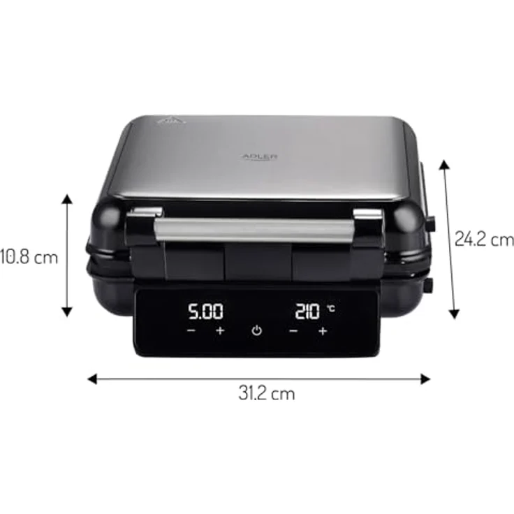 ADLER EUROPE 4-in-1 Sandwichmaker AD 3096, Sandwich-Toaster, Waffeleisen und Kontaktgrill, 2200 W, Temperaturregelung, Antihaftbeschichtung, Schwarz/Silber – Bild 2