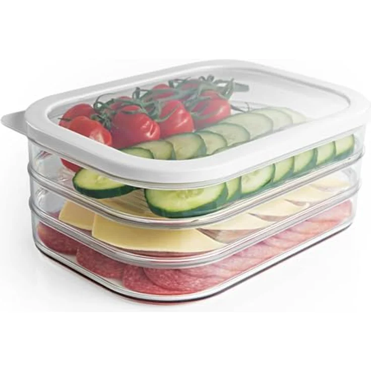 HAC24 2x Aufschnittboxen Kühlschrank mit Deckel je 3 Lagen 6 x 550 ml Wurst Käse Frischhaltedosen, transparent – Bild 4