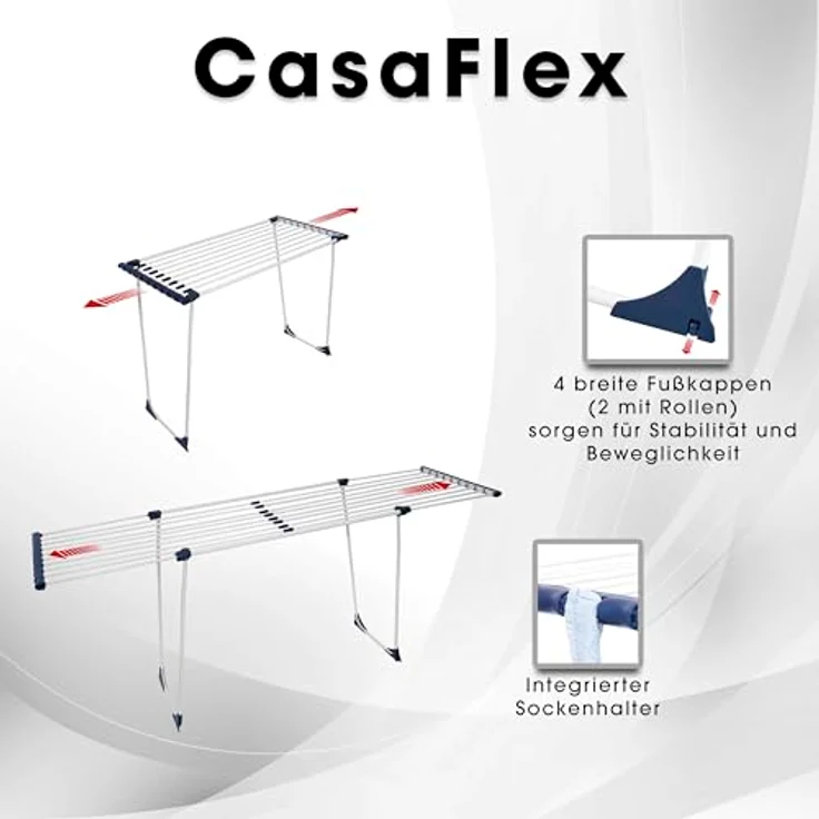 CasaSi Teleskop Bettwäsche Wäscheständer 20m CasaFlex - ausziehbar, Stahl, epoxidpulverbeschichtet, Schwarz – Bild 2