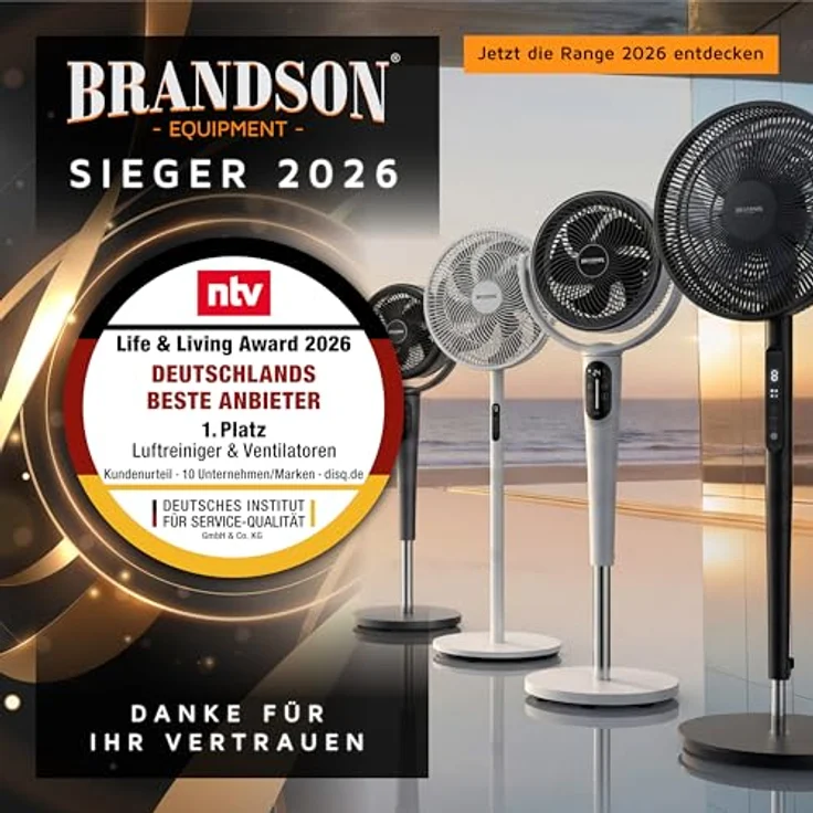 Brandson Standventilator 40cm - Ventilator Standfuß höhenverstellbar - mobiler Lüfter - hoher Luft – Bild 3