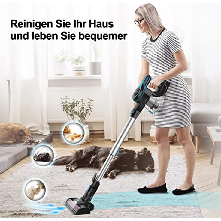 INSE N5 Akku Staubsauger 20KPa, 6-in-1 Staubsauger Kabellos Beutellos, bis zu 45 Min Laufzeit, 1,2 l große Staubbehälter, Herausnehmbarer Akku, Kabelloser Staubsauger für Tierhaare, Teppich, Auto – Bild 5
